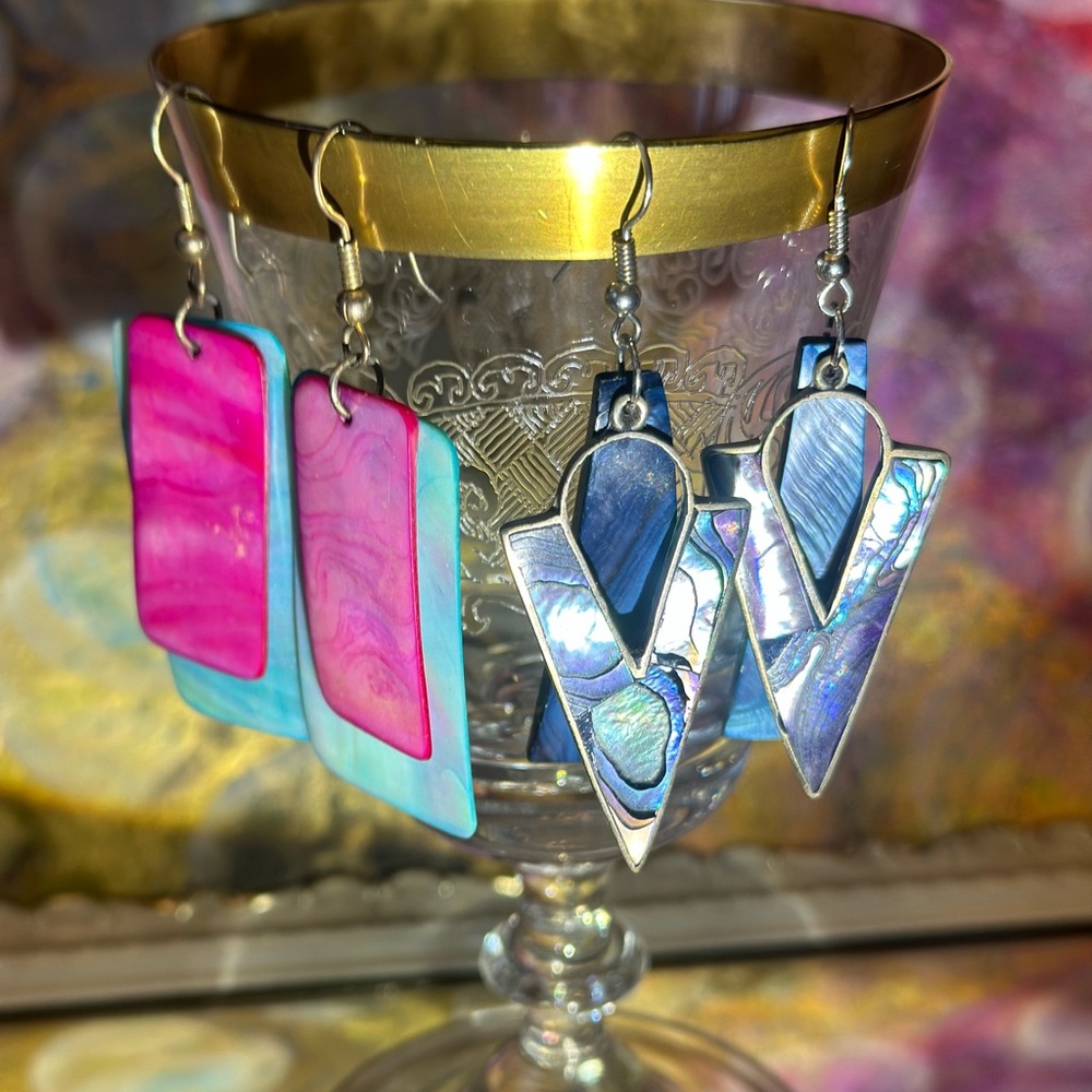 Vibrant Pink and Blue Geometric Earrings